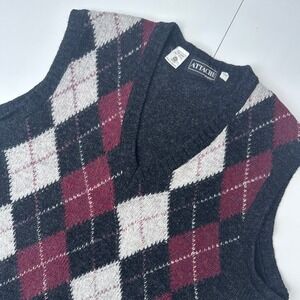 Vintage Attache Mens Argyle Sweater Vest 100% Pure New Wool Made in England M